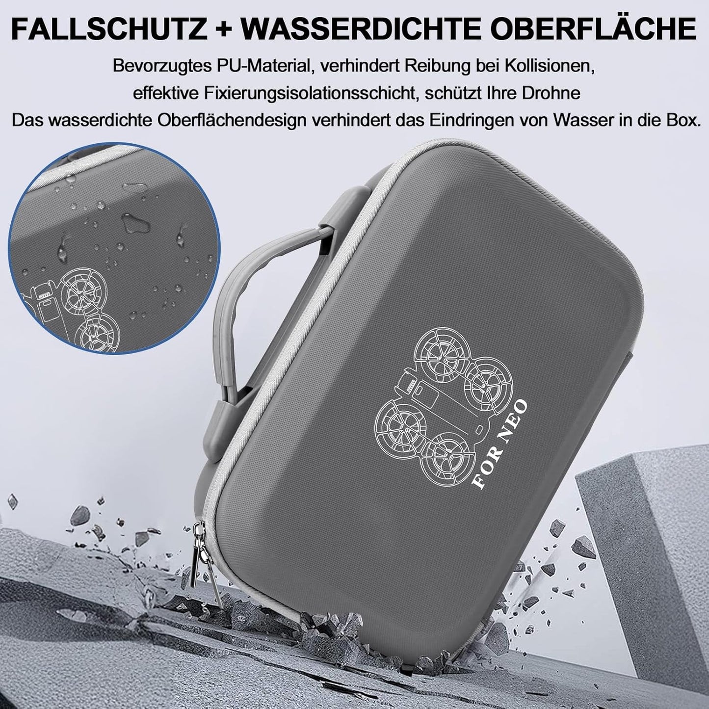 Husa de protectie pentru drona DJI Neo si controler RC-N3, geanta de transport impermeabila, portabila 29 x 20 cm, rezistenta la socuri, cu maner anti-alunecare si curea de umar, gri