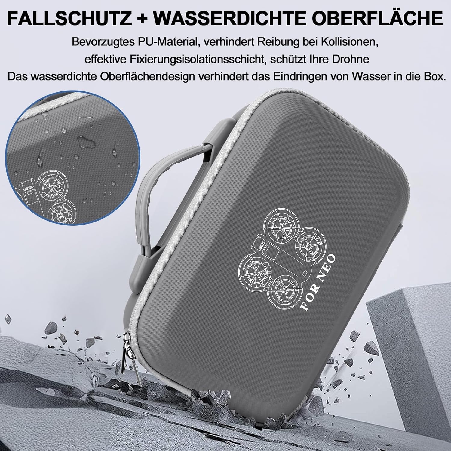 Husa de protectie pentru drona DJI Neo si controler RC-N3, geanta de transport impermeabila, portabila 29 x 20 cm, rezistenta la socuri, cu maner anti-alunecare si curea de umar, gri