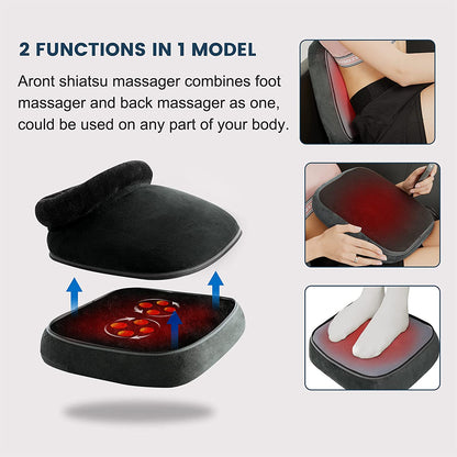 ARONT Aparat de masaj Shiatsu, 2 in 1 pentru picioare si spate, cu functie de caldura, husa detasabila, pentru acasa si birou, gri