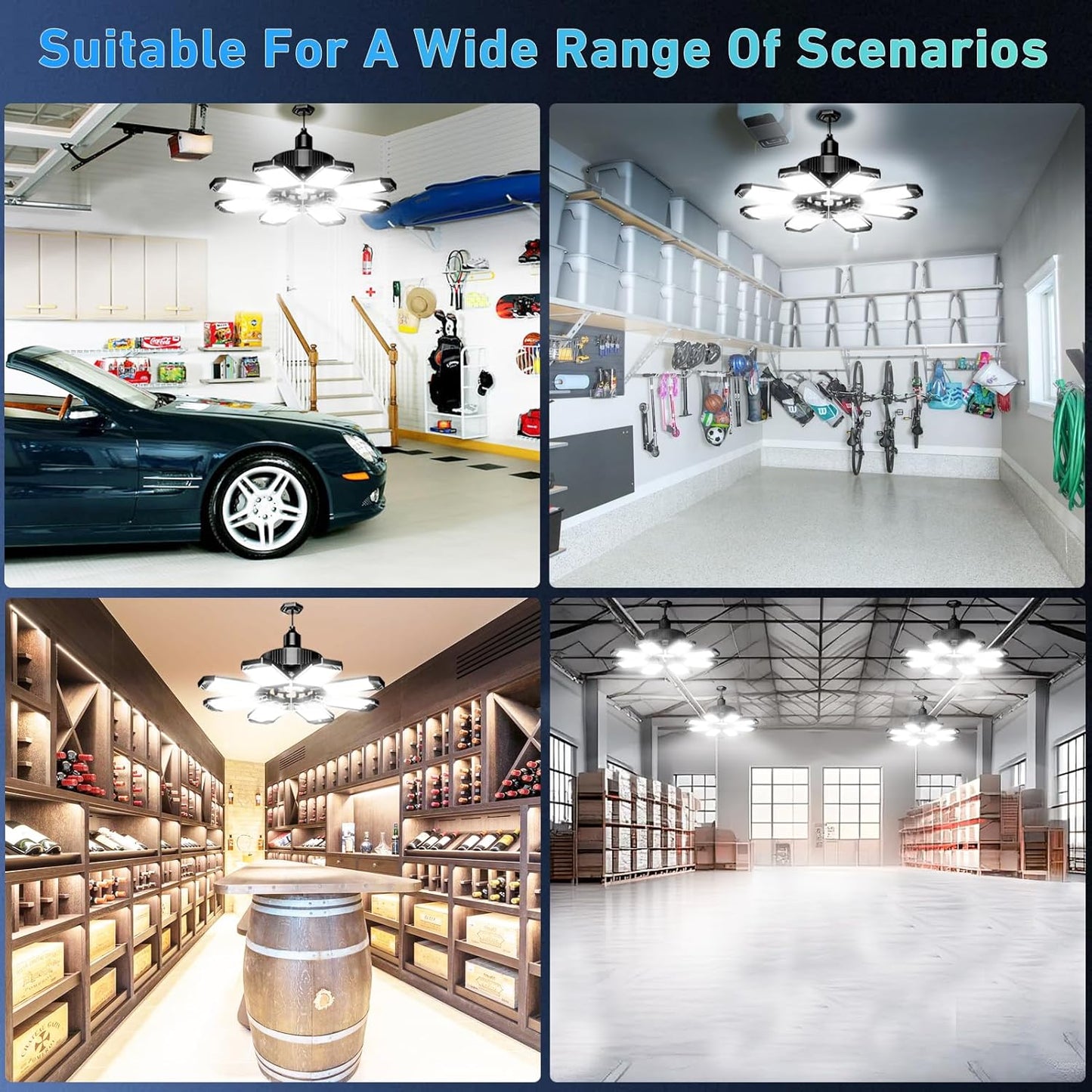 Lampa LED 210W, 21000lm, 6500K, 8+1 panouri reglabile 360°, dulie E27/E26, iluminare super puternica pentru atelier, depozit sau subsol, clasa energetica F