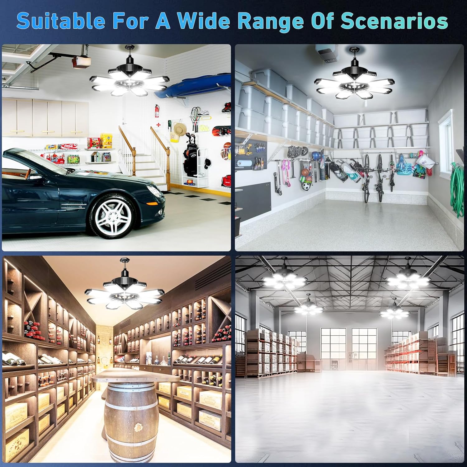 Lampa LED 210W, 21000lm, 6500K, 8+1 panouri reglabile 360°, dulie E27/E26, iluminare super puternica pentru atelier, depozit sau subsol, clasa energetica F
