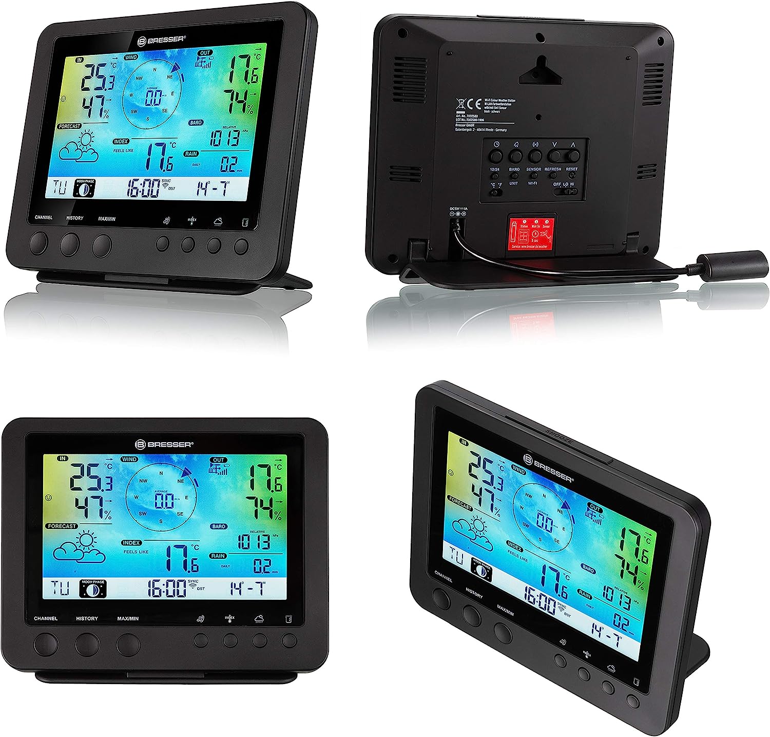 Statie meteo Bresser 5 in 1, cu afisaj color, conexiune WiFi, cu senzor profesional, afisare tendinte meteo