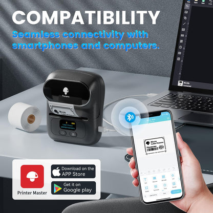 Imprimanta termica Bluetooth portabila, printare etichete 20-50 mm, cu display, 203dpi, acumulator 1500 mAh, aplicatie dedicata, compatibil iOS si Android, neagra