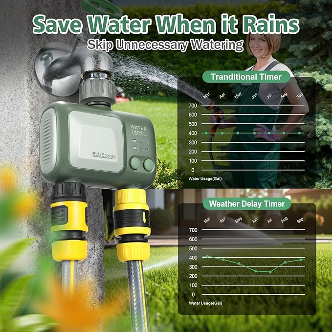 Programator irigare/udare Smart, Bluetooth, WiFi, control prin aplicatie, 2 zone, 2 moduri si 2 optiuni de frecventa, 12 programe irigare, amanare in caz de ploaie, compatibil Android si iOS, pentru gradina, gazon, peluza