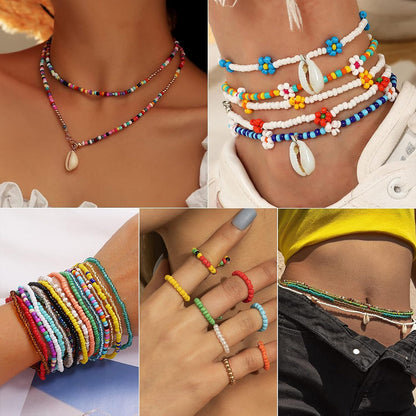Set 9200 margele din sticla pentru confectionat bratari, 26 de culori, forfeca, penseta si 2 role snur elastic, 2x ace, pentru coliere, bijuterii