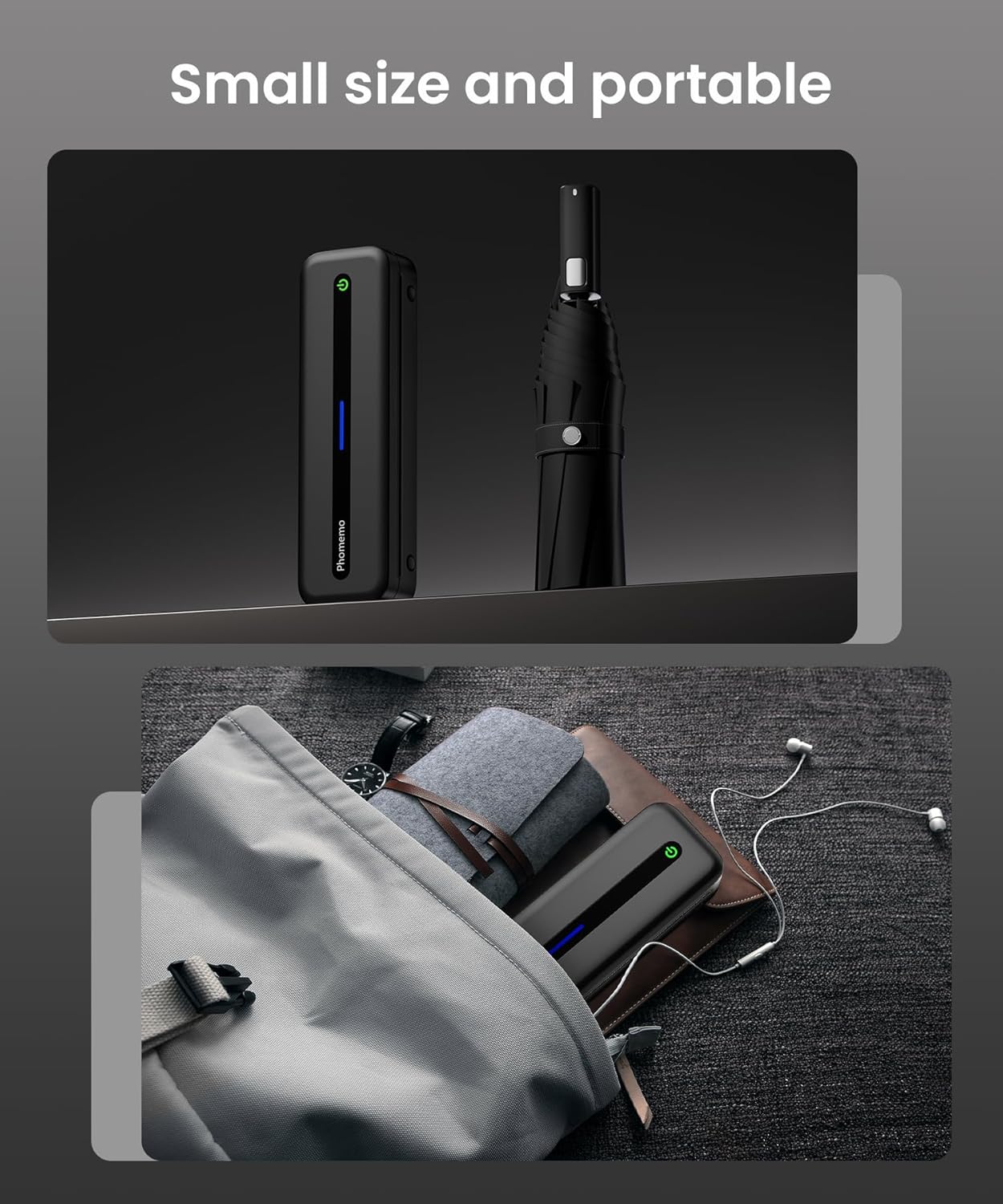 Imprimanta termica A4 portabila, acumulator 2600 mAh, 300dpi, cu 4 role de hartie termica, husa de depozitare si transport, neagra