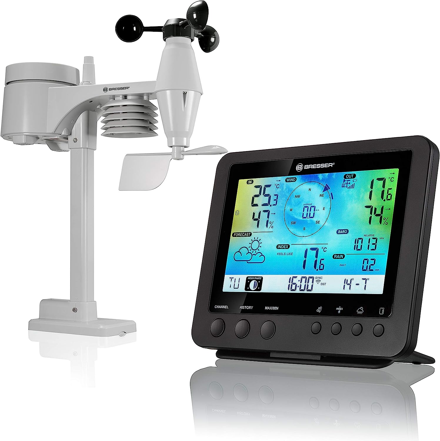 Statie meteo Bresser 5 in 1, cu afisaj color, conexiune WiFi, cu senzor profesional, afisare tendinte meteo