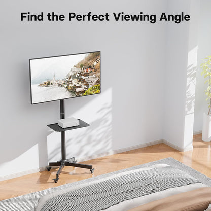 Suport TV BONTEC cu roti pentru ecrane Plasma/LCD/LED de 23-55 inch, pana la 40 kg, suport rulant reglabil pe inaltime si functie de inclinare cu raft pentru laptop, MAX VESA 400x400