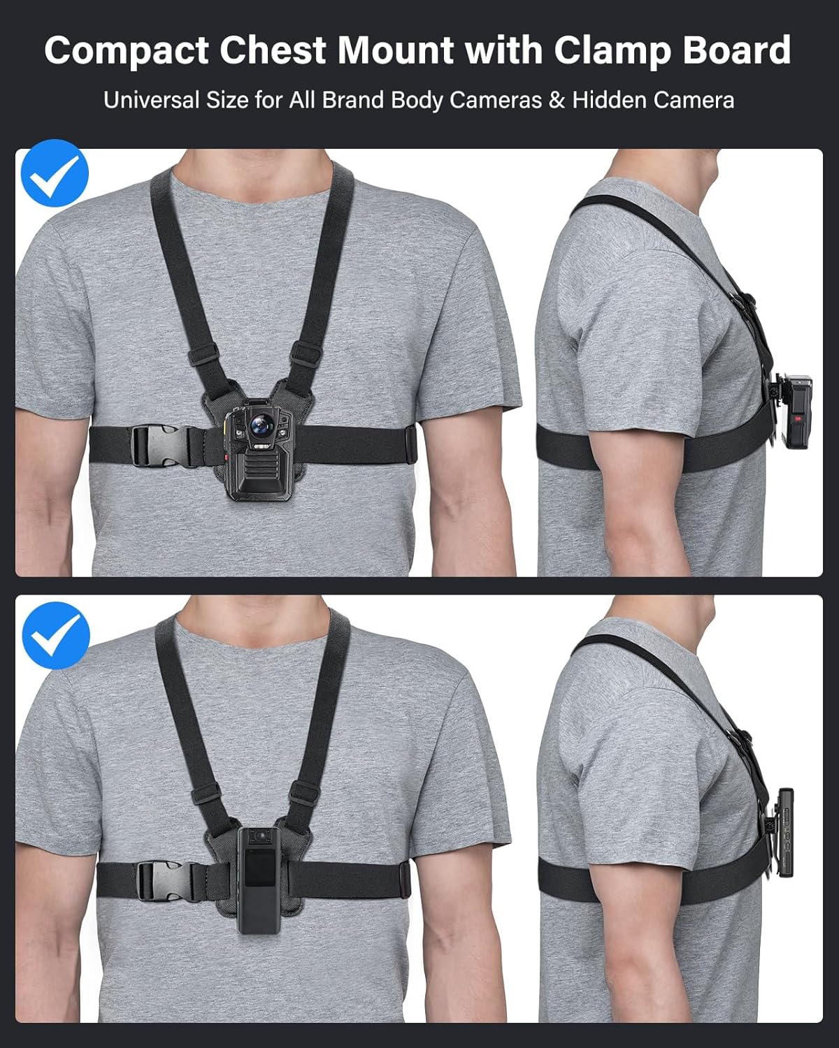 Suport pentru camera de corp cu prindere pe piept, prindere Body Cam confortabila, reglabila, universala