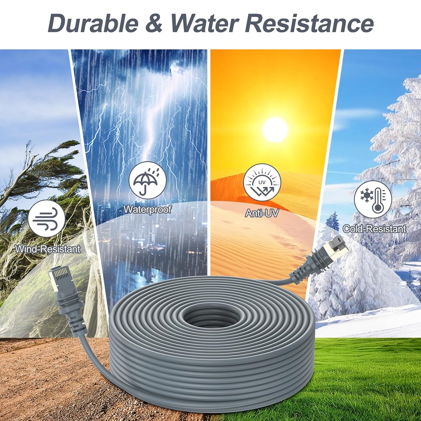 Cablu retea pentru Starlink Gen 3, de 46 m, compatibil Starlink Standard Actuated / Satellite V3, RJ45 Cat6, 1200 Mbps, impermeabil, pentru interior/exterior, gri