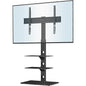 Suport TV, stand pentru televizor 30-70 inch plat si curbat, VESA 600 x 400 mm, greutate suportata 40 kg, inaltime reglabila, brat pivotant, rafturi din sticla, negru