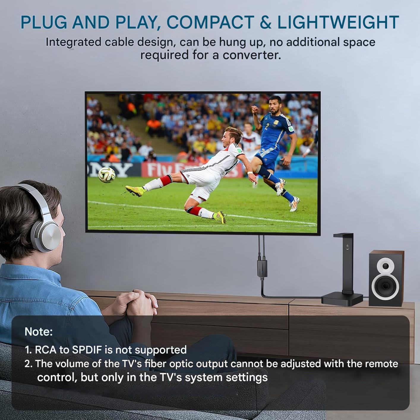 Convertor audio DA 192KHz de la digital la analog, SPDIF TOSLINK/OPTIC, cu cablu optic de 1 m, compatibil HDTV/DVD/Blu-ray/Xbox/PS3/PS4