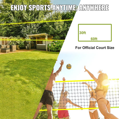 Set fileu volei, plasa pentru volleyball/badminton 9.7m x 2.4m, inaltime reglabila, material impermeabil, cu stalpi metalici, minge de volei, pompa si geanta de depozitare si transport incluse