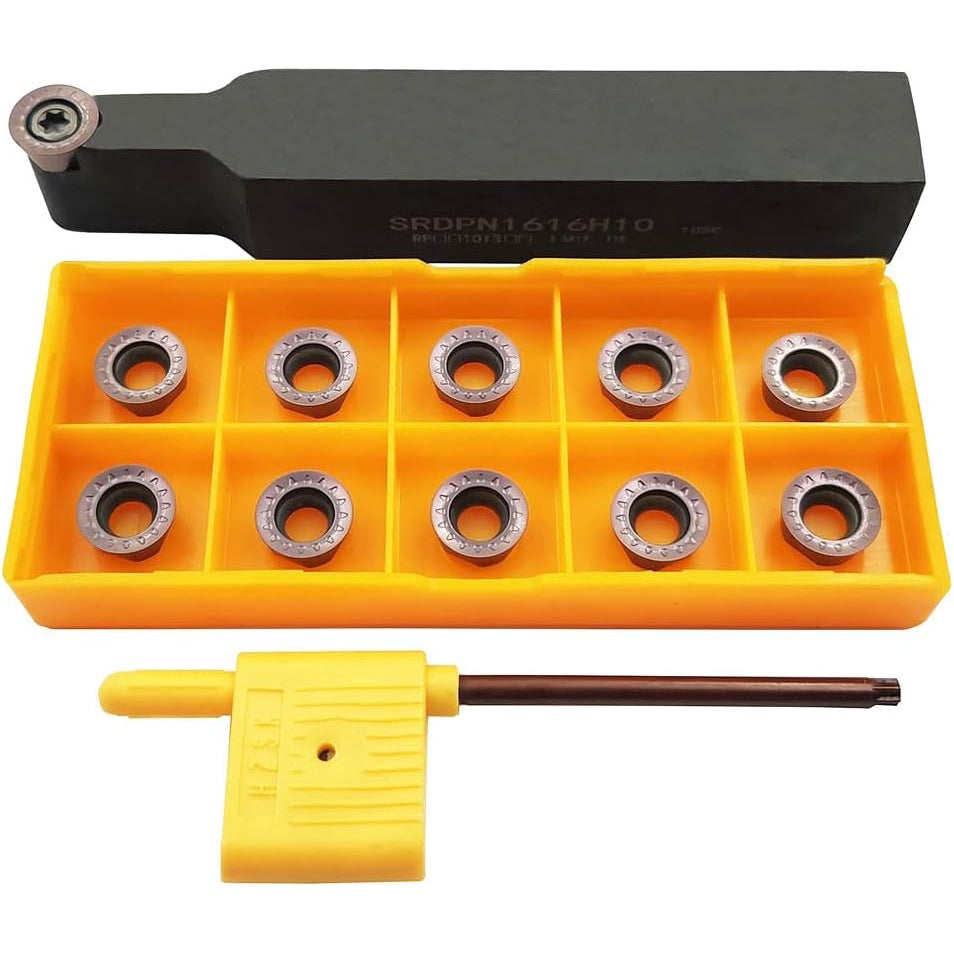 Set cutit de strung cu placute amovibile rotunde, 11 piese de strunjit din carbura RPMT10T3 MOE si bara de 16 mm/100 mm, multifunctional