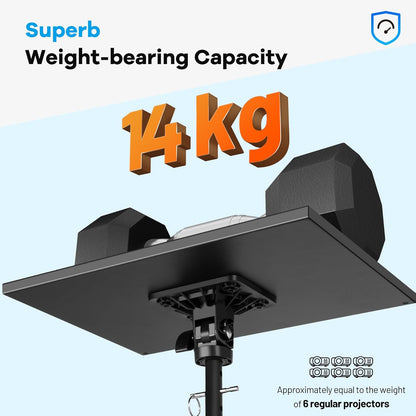 Suport mobil pentru videoproiector/laptop, stand cu inaltime reglabila 71-137 cm, cu rotile, pin de blocare, suport smartphone, capacitate 14 kg, din metal, unghi reglabil 180°, pentru proiector, tableta, mixer, laptop, partitura, negru