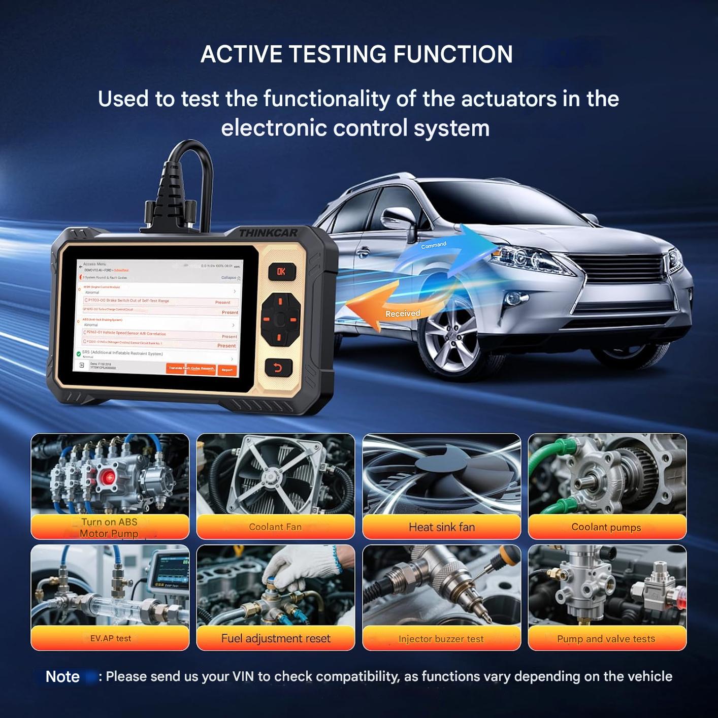 Tester auto ThinkScan 662, OBD2 scanner, ECM/TCM/SRS/ABS, 12 functii de resetare, negru/galben