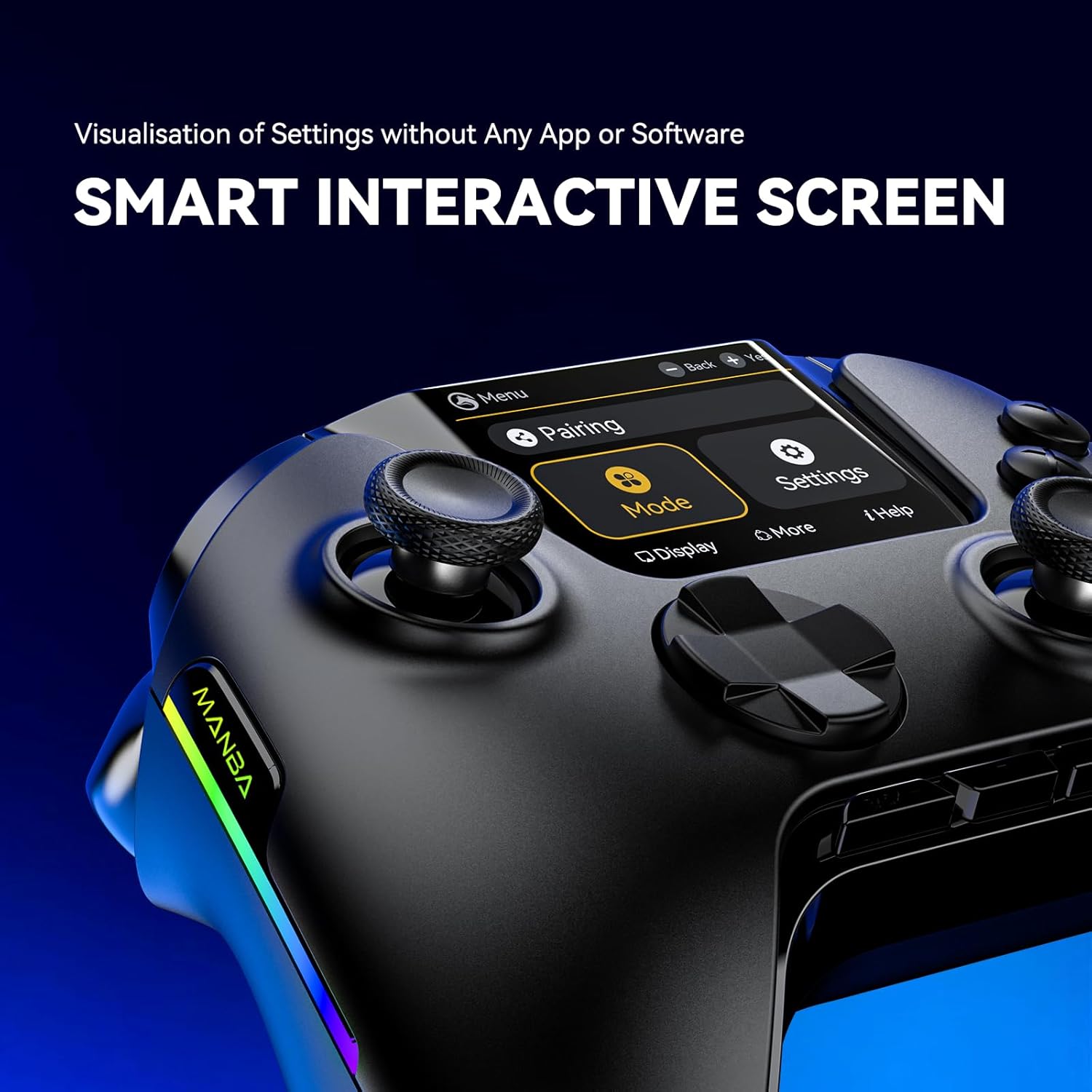 Controler wireless cu programare, display interactiv, butoane microswitch, joystick cu Hall Efect, lumini LED RGB, pentru PC, Switch, iOS, Android, negru
