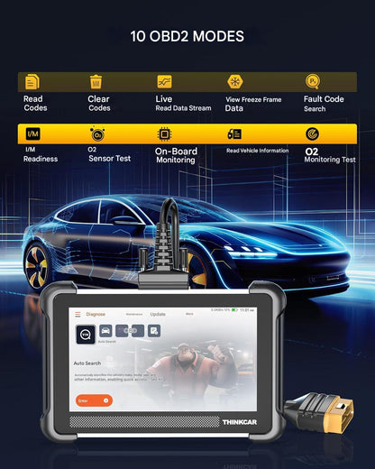 Tester auto profesional ThinkScan 672, OBD2 Diagnostic Scanner, 28 resetari de sistem, diagnosticare completa si testare activa BI, compatibil CANFD, afisaj color, negru/galben