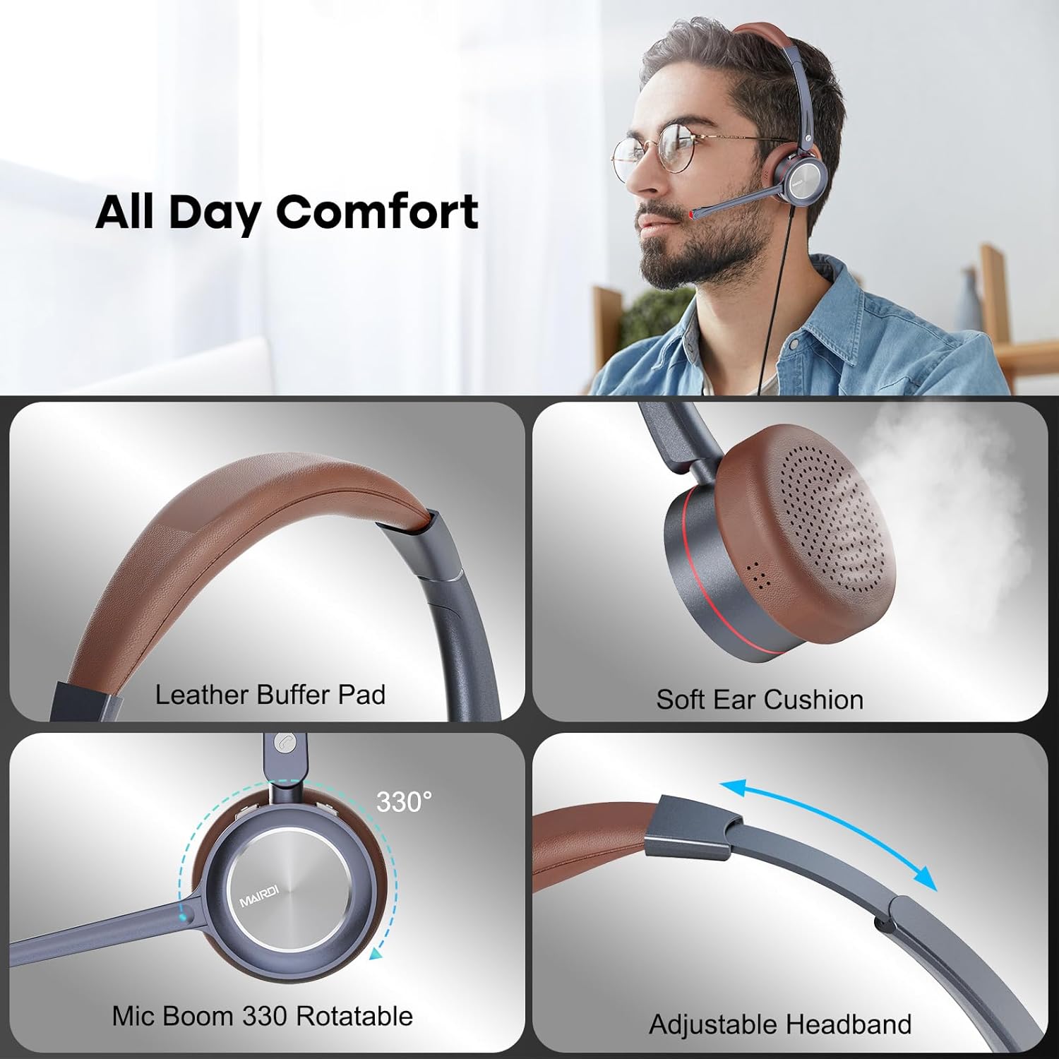Casti call center USB cu microfon reglabil, functie anulare zgomot, sunet HD, buton mute cu indicator LED, pentru computer, softphone Voip, birou, centru de apeluri