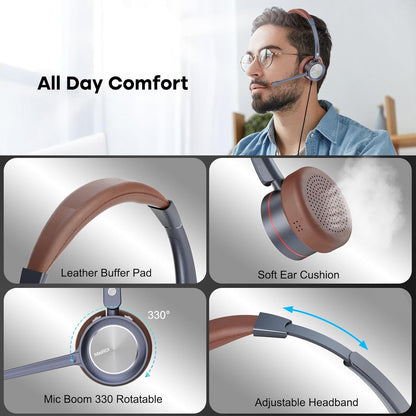 Casti call center USB cu microfon reglabil, functie anulare zgomot, sunet HD, buton mute cu indicator LED, pentru computer, softphone Voip, birou, centru de apeluri