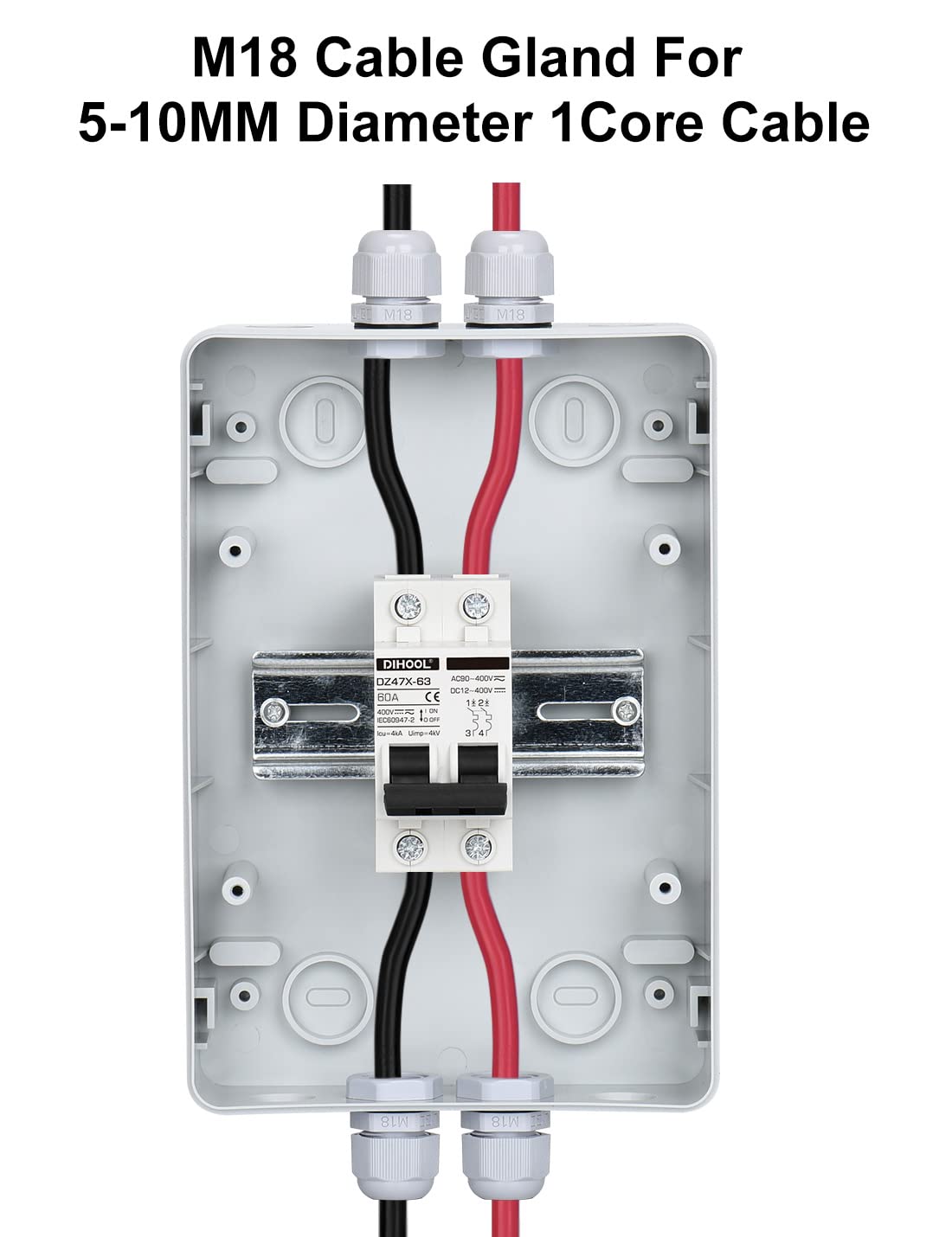Set tablou de sigurante cu siguranta automata 60A curent continuu si alternativ DC 12V-400V sau AC 90V-400V, 2 poli, intrerupator automat pentru sistem fotovoltaic in carcasa impermeabila IP65