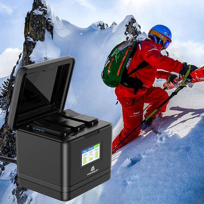 Set 3 acumulatori Homesuit AHDBT-901 pentru GoPro Hero 13 Black Enduro, 2300 mAh si incarcator cu 3 canale, cu afisaj LCD, capac, cablu USB Type-C