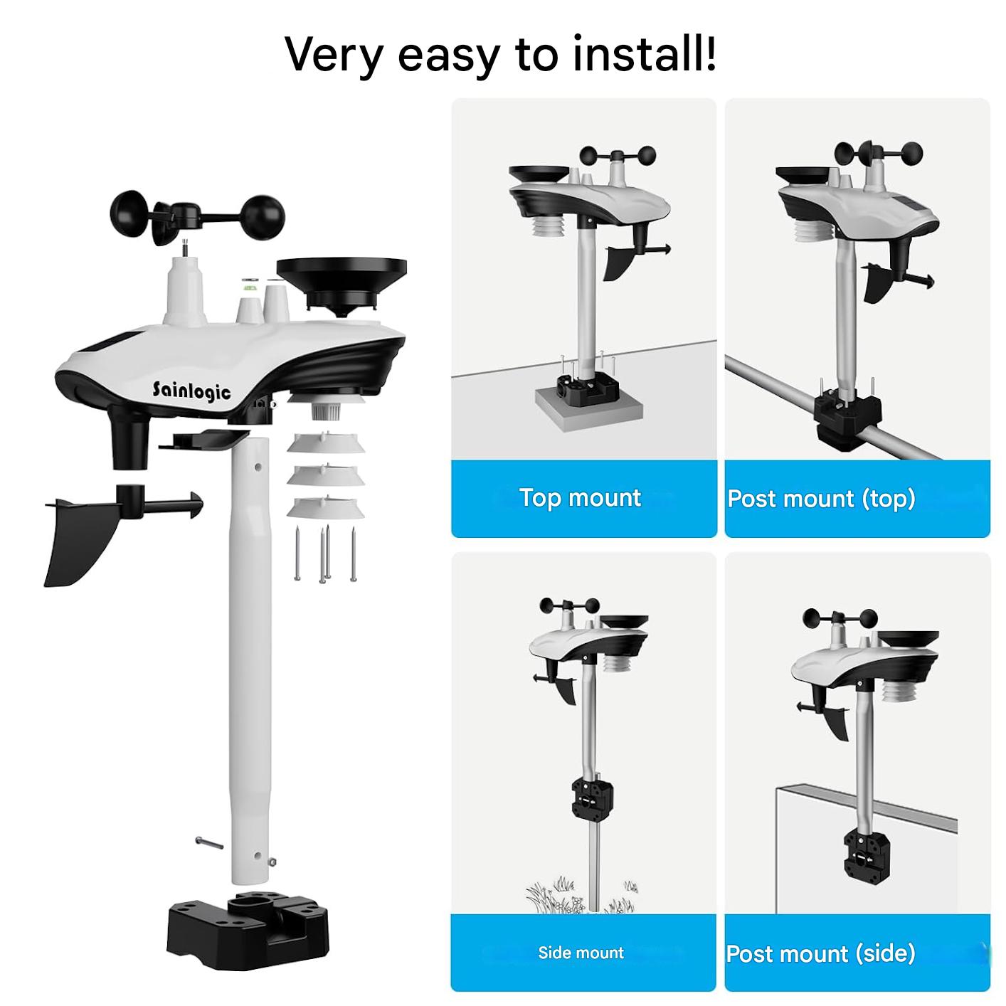 Statie meteo inteligenta Sainlogic WiFi, senzor exterior Wireless, ecran de 8.5 inch, prognoza meteo cu inteligenta artificiala Weatherseed, masurare vant, UV, precipitatii, alerte si export date 2 ani, 2.4GHz