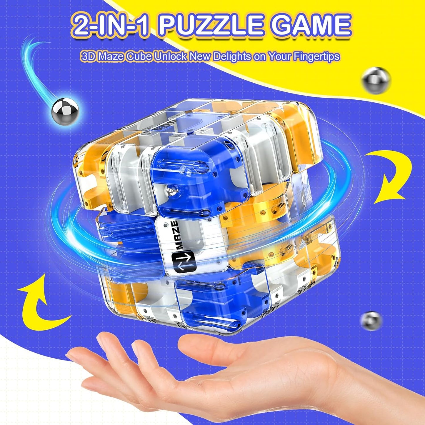 Labirint puzzle 3D Coolden 2 in 1 cu bile rotitoare, cub magic mare, jucarie interactiva si educativa, joc de inteligenta pentru dezvoltarea gandirii logice si a rationamentului, antistres, distractiv pentru copii si adulti, cadou de ziua de nastere