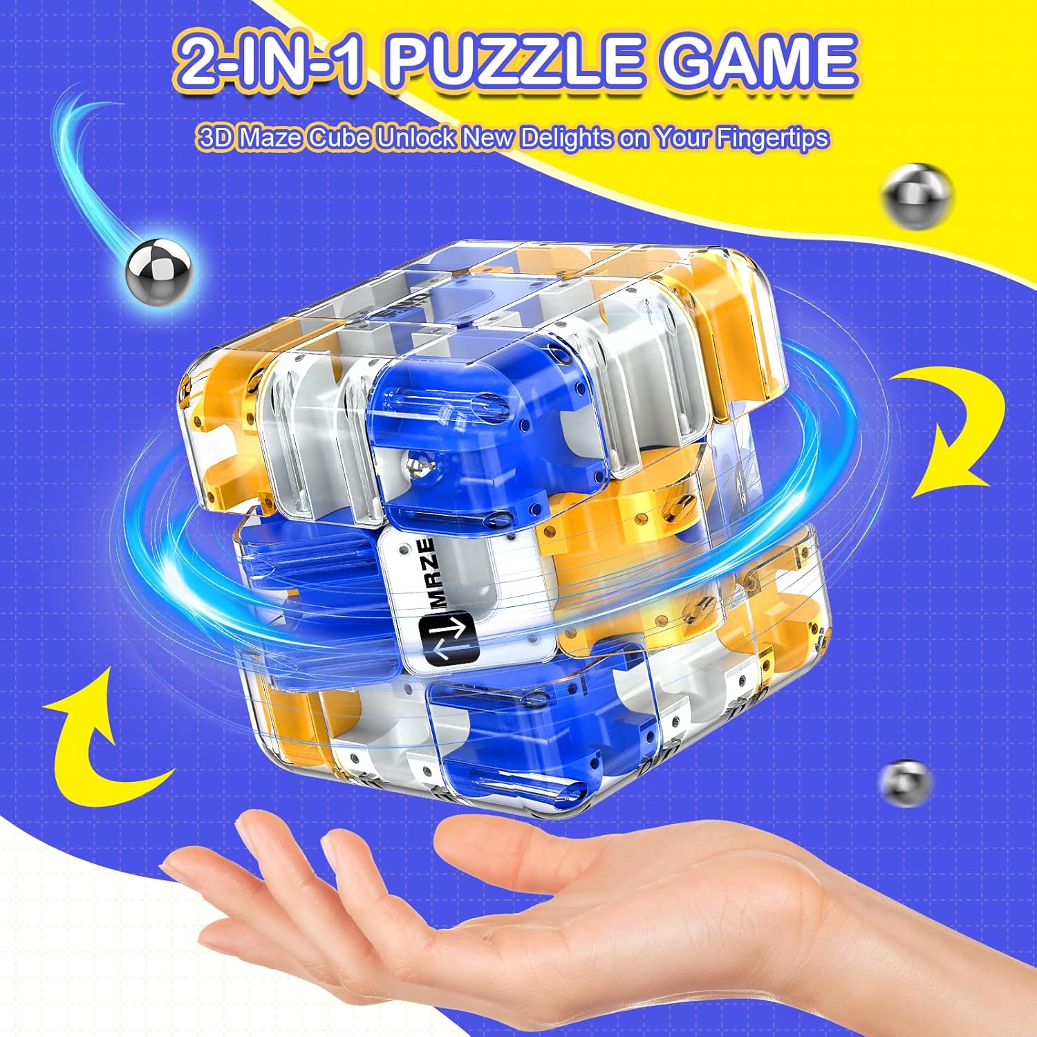 Labirint puzzle 3D Coolden 2 in 1 cu bile rotitoare, cub magic mare, jucarie interactiva si educativa, joc de inteligenta pentru dezvoltarea gandirii logice si a rationamentului, antistres, distractiv pentru copii si adulti, cadou de ziua de nastere
