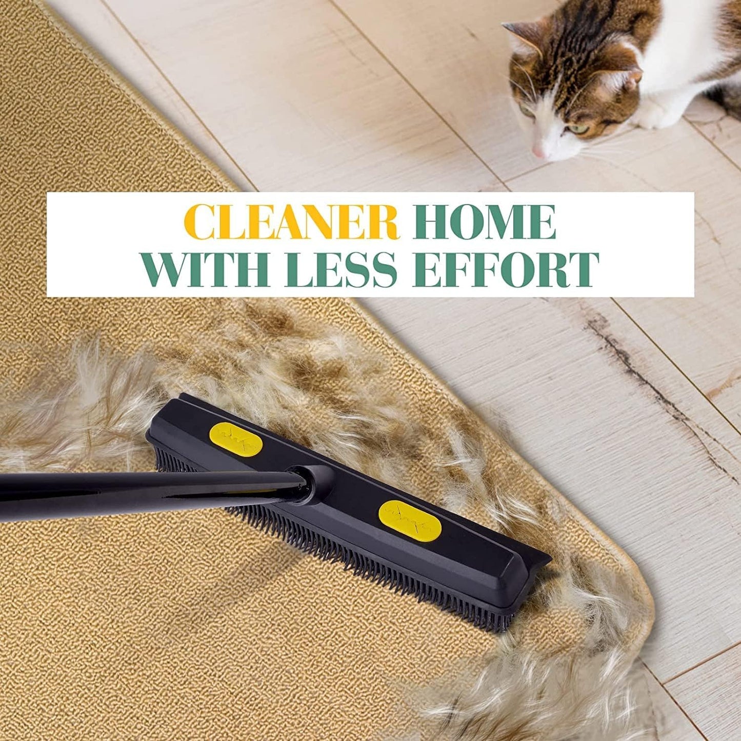 Matura cu racleta pentru par animale, peri din cauciuc electrostatic, 34 cm latime, cu maner telescopic, perie de mana inclusa, indepartarea parului de pisici, caini, utilizare interior si exterior