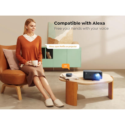 Videoproiector smart cu Android TV 11.0, WiFi 6, Bluetooth, 1000 ANSI, Dolby Audio, difuzoare JBL, 1080P Full HD, autofocus, corectie keystone automata 6D, compatibil Alexa si Screencast NFC, 17.000 lumeni