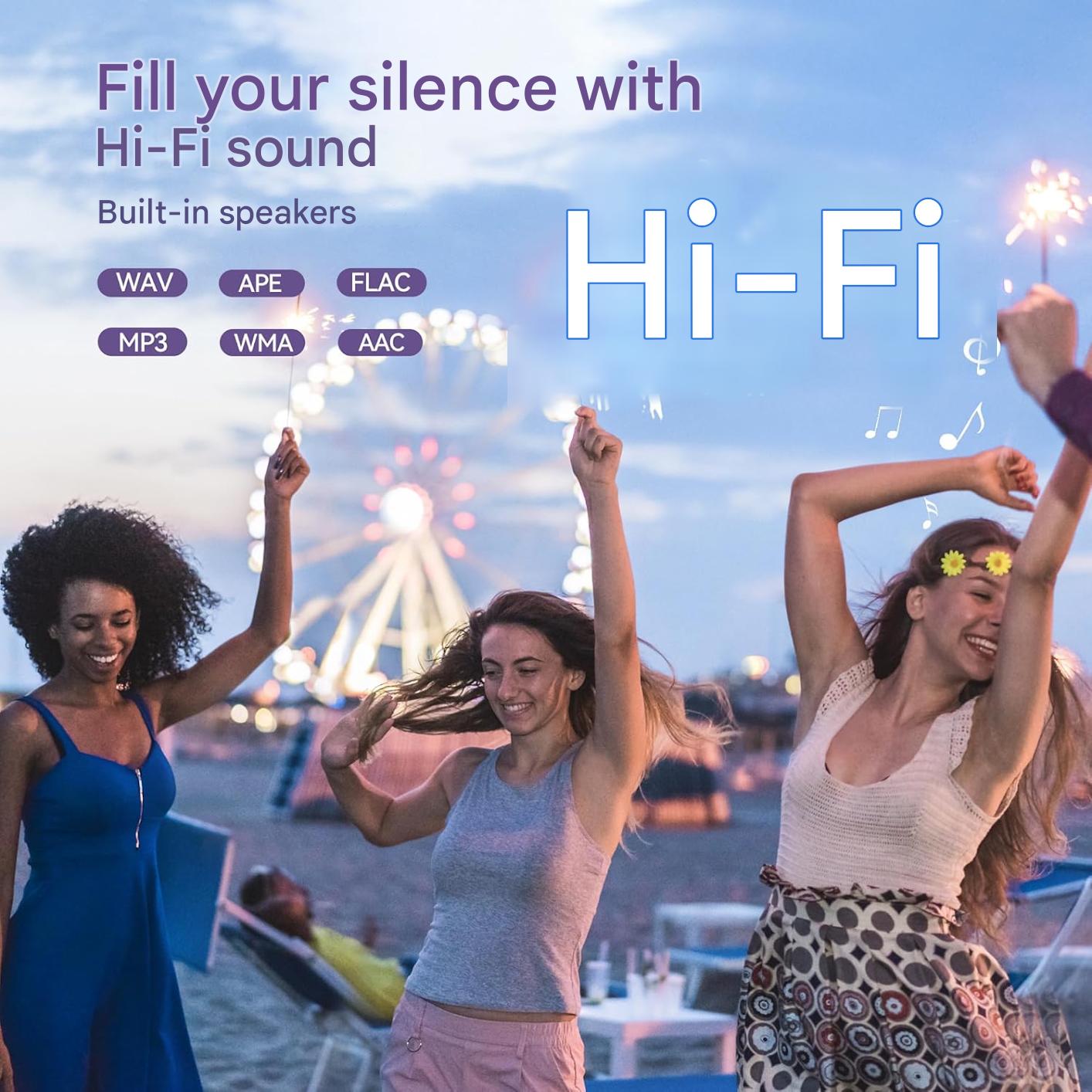 MP3 Player AGPTEK 64GB cu Bluetooth 5.3, ecran TFT de 2.4 inch, HiFi Lossless, difuzor integrat, radio FM, inregistrare, suport Card TF 128GB, violet