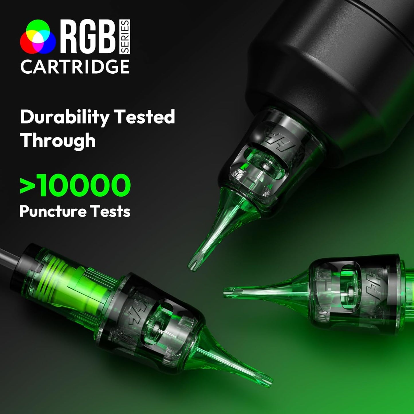 Set 50 ace de tatuat profesionale HAWINK unica folosinta #12 RGB rotunde Standard Liner 0, 35 mm, 5 tipuri modul ace 3RL, 5RL, 7RL, 9RL, 11RL din otel inoxidabil, accesorii pentru incepatori si artisti EN20-FG-50KIT-E