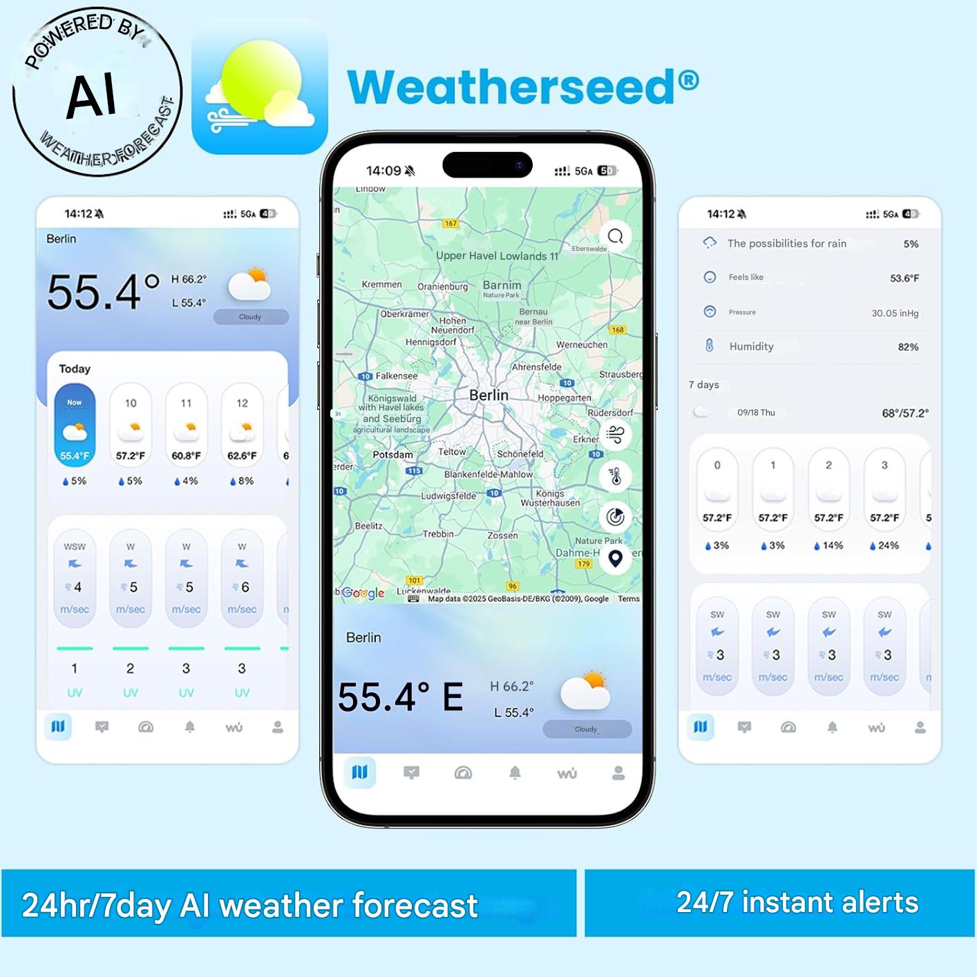 Statie meteo inteligenta Sainlogic WiFi, senzor exterior Wireless, ecran de 8.5 inch, prognoza meteo cu inteligenta artificiala Weatherseed, masurare vant, UV, precipitatii, alerte si export date 2 ani, 2.4GHz