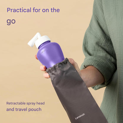 Irigator pentru igiena intima, 360 ml, curatare delicata si igienica pentru zona intima sensibila, sticla flexibila pentru stoarcere usoara, cap retractabil, portabil, alternativa sustenabila la hartia igienica, ideal postpartum