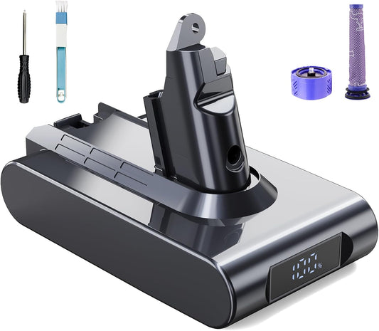 Acumulator 6000mAh pentru Dyson V6, cu display LCD, compatibil cu DC62, DC72, DC74, SV03, SV05 SV06 SV07 SV09 DC58 DC59 DC61 Absolute/Motorhead/Fluffy, cu filtru inclus