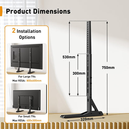 Suport TV de masa/birou, stand universal, diagonala 22-70 inch, pana la 50 kg, VESA de la 200 x 100 mm la 800 x 600 mm, picior TV cu inaltime reglabila si stabilitate ridicata