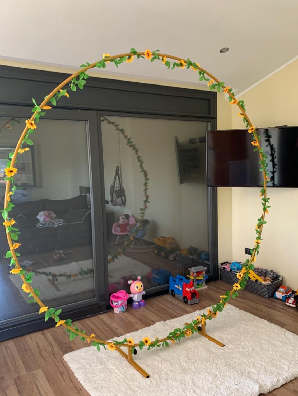 Set arcada metalica, tip cerc, 1.8 m, cu picioare, banda pentru baloane si accesorii, reutilizabila, pentru nunta, zi de nastere, fundal foto, accesorii petreceri, decoratiuni