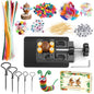 Set de gaurit castane, accesorii mestesuguri cu suport si burghie 1, 5-5 mm, sarme plusate, margele, pene, ochi de jucarie, DIY, multicolor