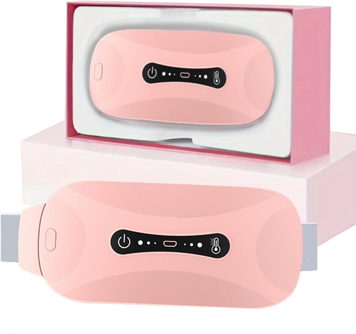 Centura abdominala pentru masaj cu incalzire si vibratii, 3 trepte incalzire si 3 vibromasaj, anti dureri menstruale, ciclu, lombare, portabila, roz
