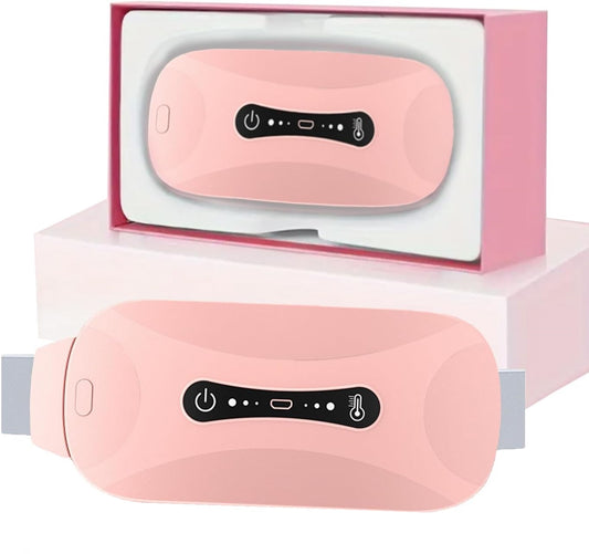 Centura abdominala pentru masaj cu incalzire si vibratii, 3 trepte incalzire si 3 vibromasaj, anti dureri menstruale, ciclu, lombare, portabila, roz