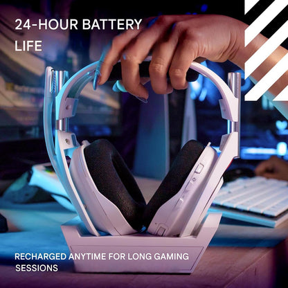 Casti gaming wireless Logitech G Astro A50 LIGHTSPEED Gen 5 cu statie de baza, PRO-G Graphene 40mm, comutare 3 platforme Xbox/PS5/PC/Mac/Switch, Bluetooth, microfon broadcast 48kHz, ANC, autonomie 24h, alb