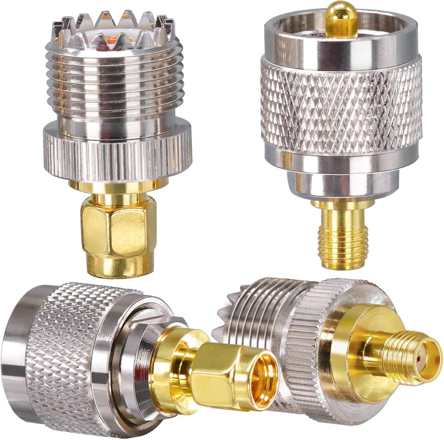 Set 4 adaptor mufa SMA la UHF, anti-interferente, transmisie stabila, pentru radio, analizor, antena WiFi, antena GPS, router Wifi, cablu coaxial