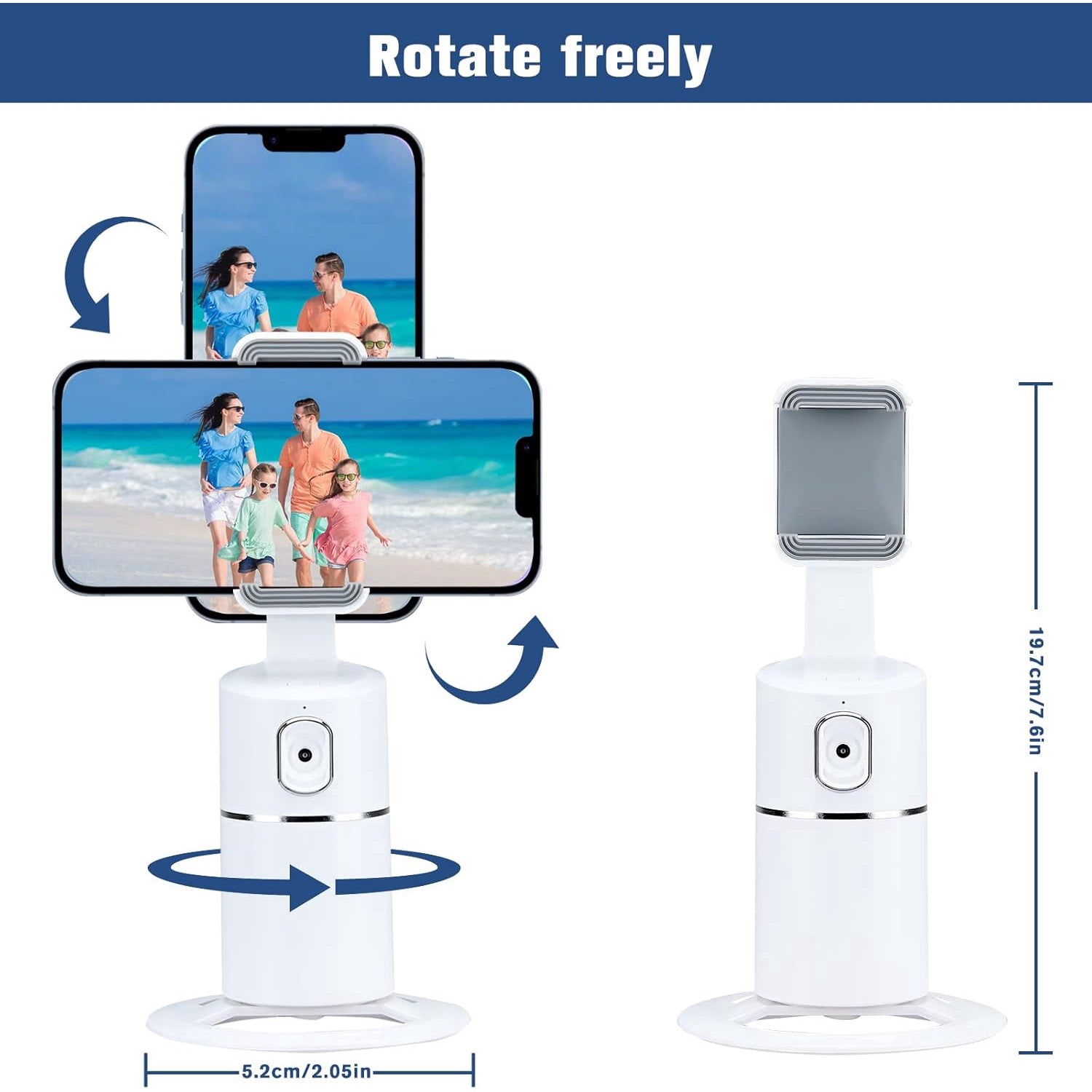 Suport smartphone cu urmarire faciala, stabilizator telefon cu rotatie 360°, acumulator 5000 mAh, nu necesita aplicatie, cu filet 1/4 inch, pentru inregistrare video, streaming live, wireless, portabil