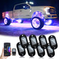 Set 8 lumini ambientale auto LED RGB, control prin aplicatie si telecomanda, sincronizare muzica, aprindere la franare, impermeabile IP68, pentru SUV offroad, camioneta, ATV, motocicleta, carenaj auto