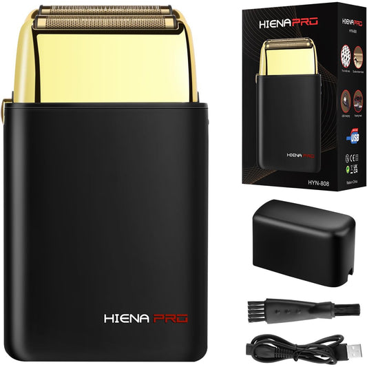 Aparat de ras HIENA PRO electric cu folie, pentru barbati, fara fir, zero gap skin, reincarcabil USB, aparat de ras conceput sa fie portabil si usor de folosit pentru calatorii, negru