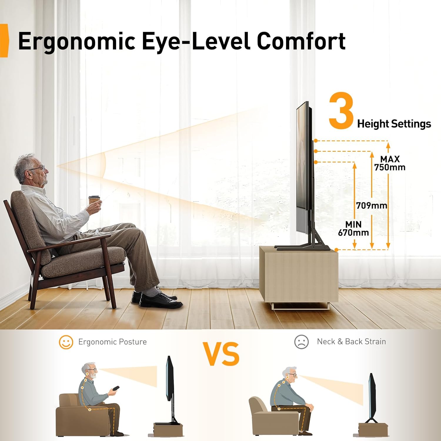 Suport TV de masa/birou, stand universal, diagonala 22-70 inch, pana la 50 kg, VESA de la 200 x 100 mm la 800 x 600 mm, picior TV cu inaltime reglabila si stabilitate ridicata