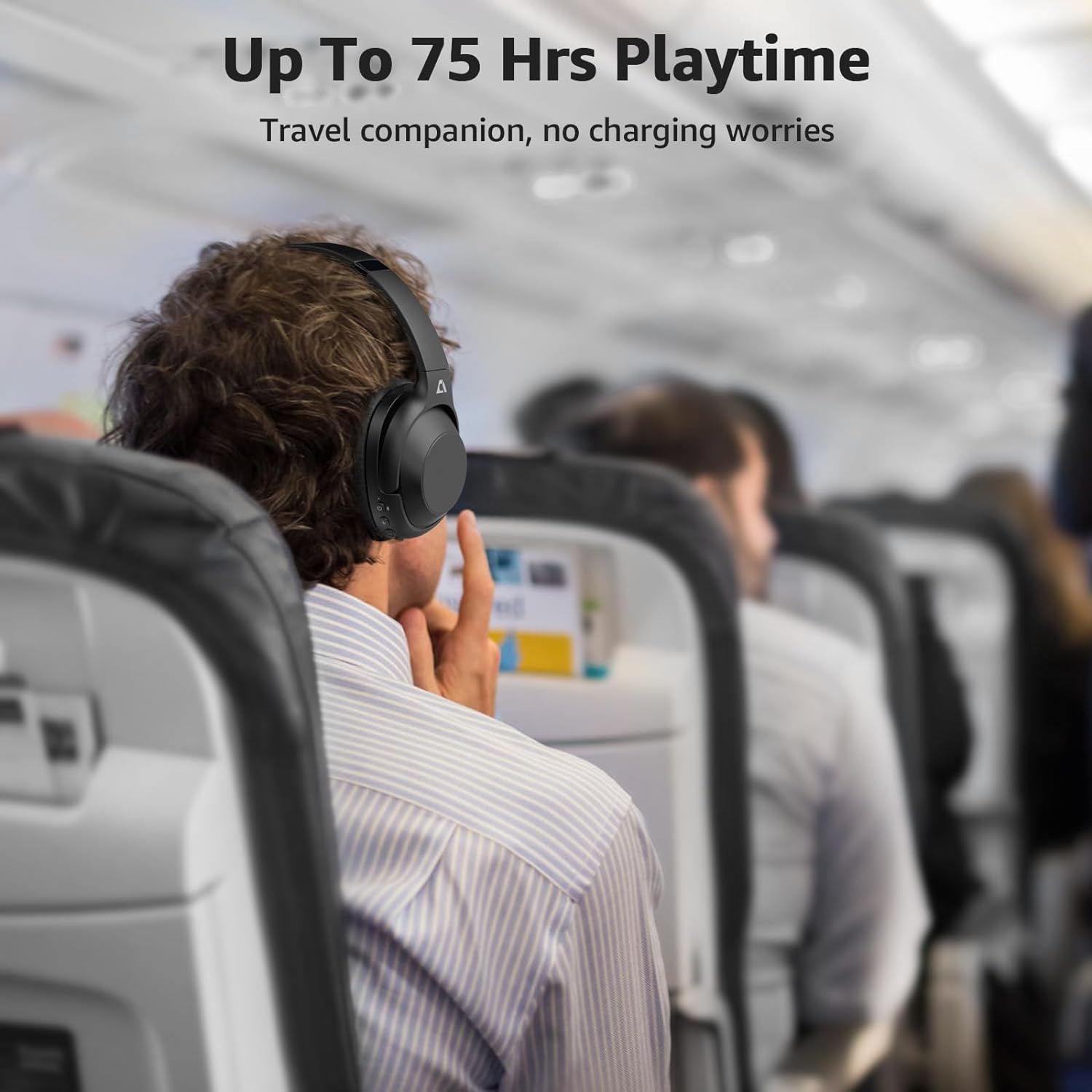 Casti wireless Over the Ear Bluetooth, Noise Cancelling ANC, sunet Hi-Fi, microfon, timp redare pana la 75 ore, Bass Music, negru