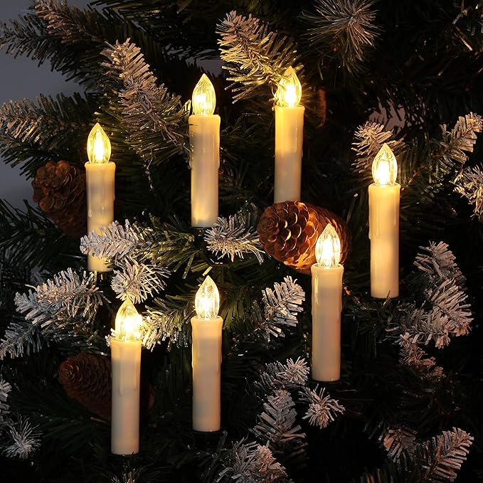 Set 40 lumanari LED cu telecomanda, impermeabile IP64, dimabile cu 5 niveluri si 3 moduri luminozitate, functie de temporizator, cu prindere tip clema, tarus, ventuza sau suport, baterii, pentru Halloween, Craciun, nunta, petrecere, decoratiuni de gradina