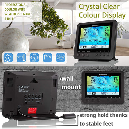 Statie meteo Bresser 5 in 1, cu afisaj color, conexiune WiFi, cu senzor profesional, afisare tendinte meteo